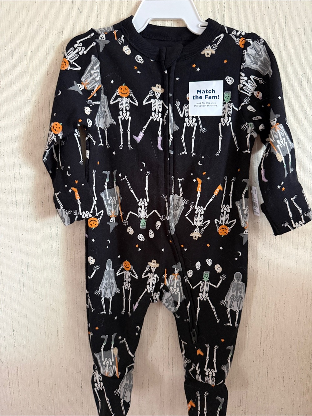 One-Piece Halloween Skeleton Sleep & Play - Black